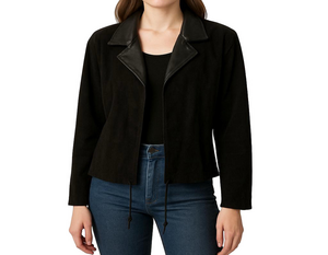 Vintage Lotus Leather Suede Black Open Jacket Size 10 Mt Shasta California